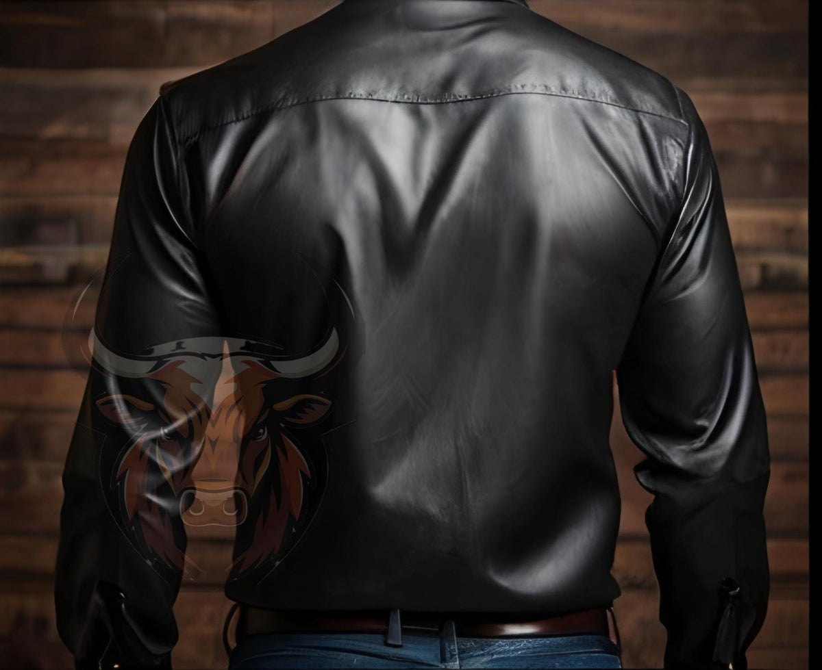 Men’s Black Leather Shirt | Genuine Handmade Button-Up | Slim Fit Biker Western Rocker Style