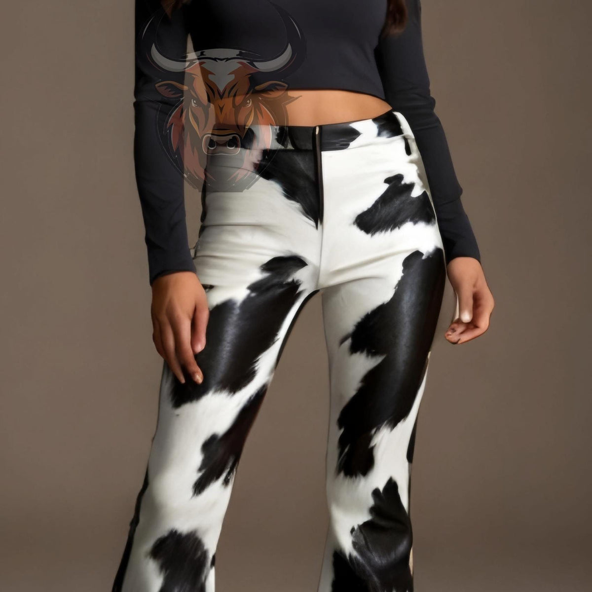 Cowhide Leather Bell Bottom Pants | Hair-On Hide Western Flared Trousers | Women Rodeo Ranch Wear