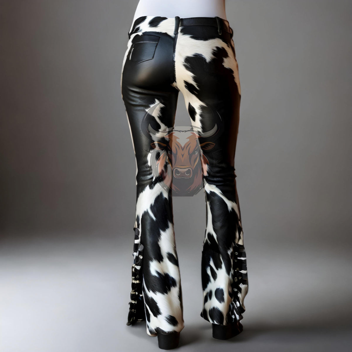 Cowhide Leather Bell Bottom Pants | Hair-On Hide Western Flared Trousers | Women Rodeo Ranch Wear