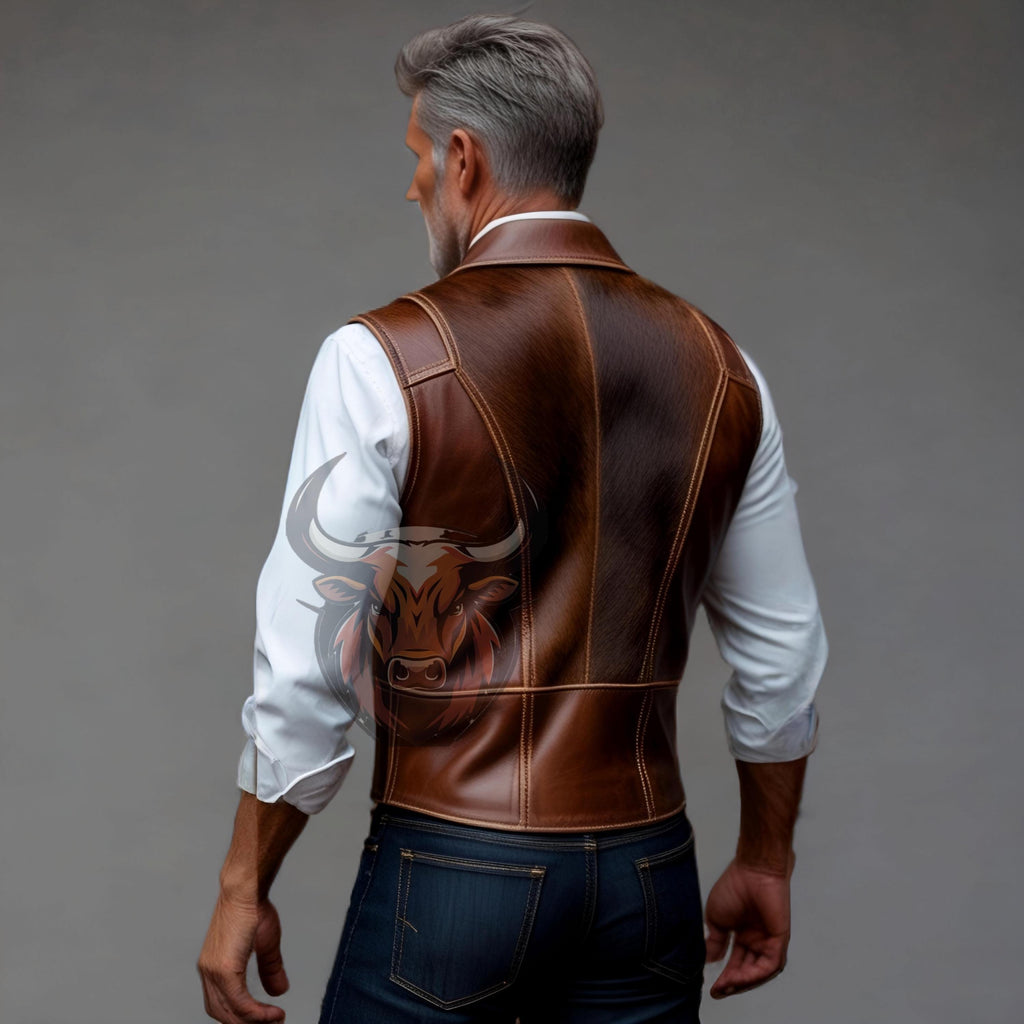 Men’s Genuine Cowhide Leather Vest | Handmade Western Cowboy Waistcoat | Vintage Rustic Biker Rodeo Vest