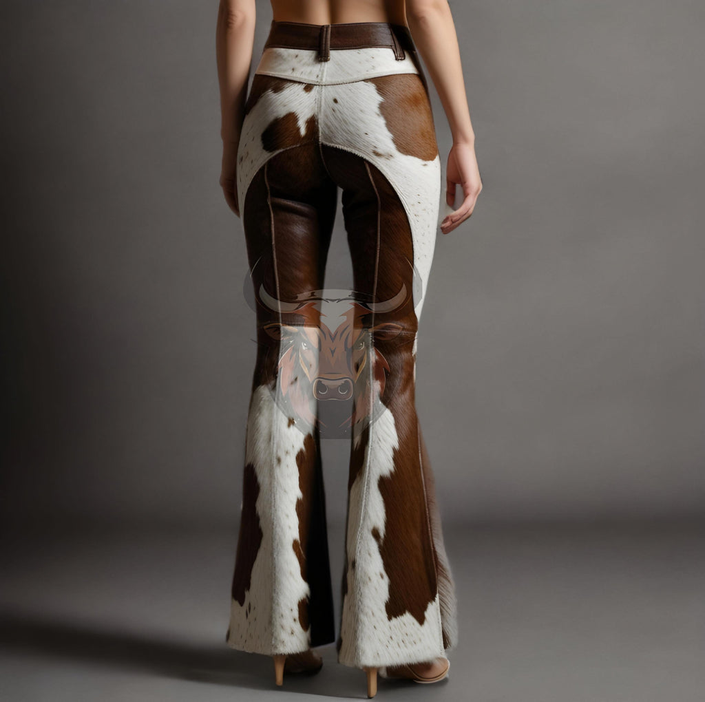 Handmade Cowhide Leather Flare Pants: Western Bell Bottoms