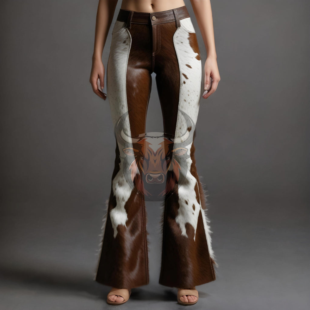 Handmade Cowhide Leather Flare Pants: Western Bell Bottoms
