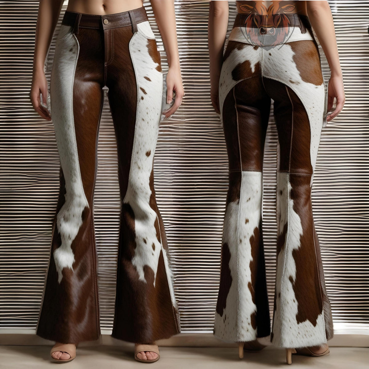 Handmade Cowhide Leather Flare Pants: Western Bell Bottoms