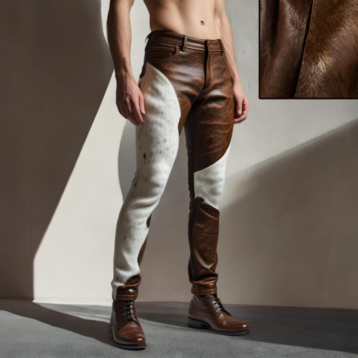 Men’s Cowhide Leather Pants | Handmade Western Rodeo Trousers | Custom Cowboy Fashion Genuine Hide