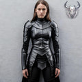 Women’s Black Leather Armor Set | Handmade Gothic Medieval Cosplay Outfit | LARP Warrior Costume