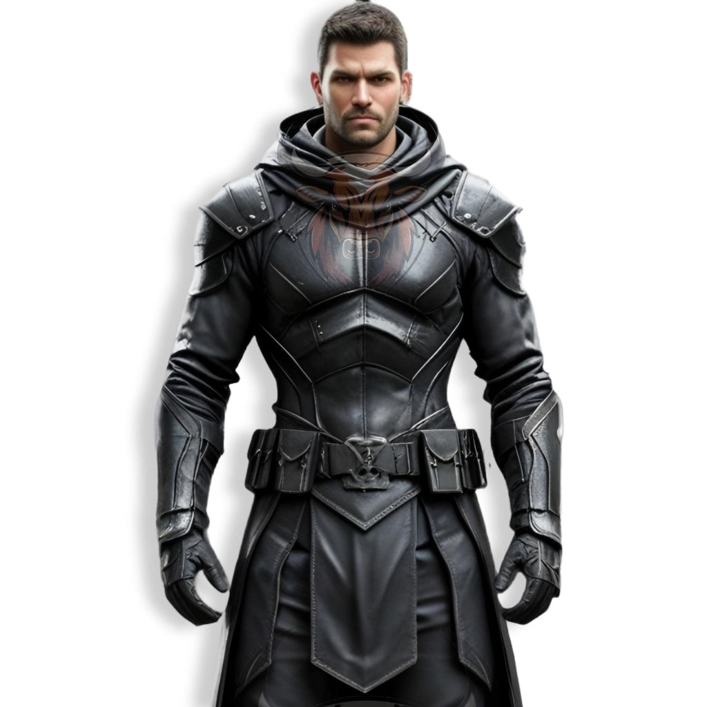 Handmade Black Leather Medieval Warrior Costume | Hooded Assassin Outfit | Fantasy LARP Cosplay Armor