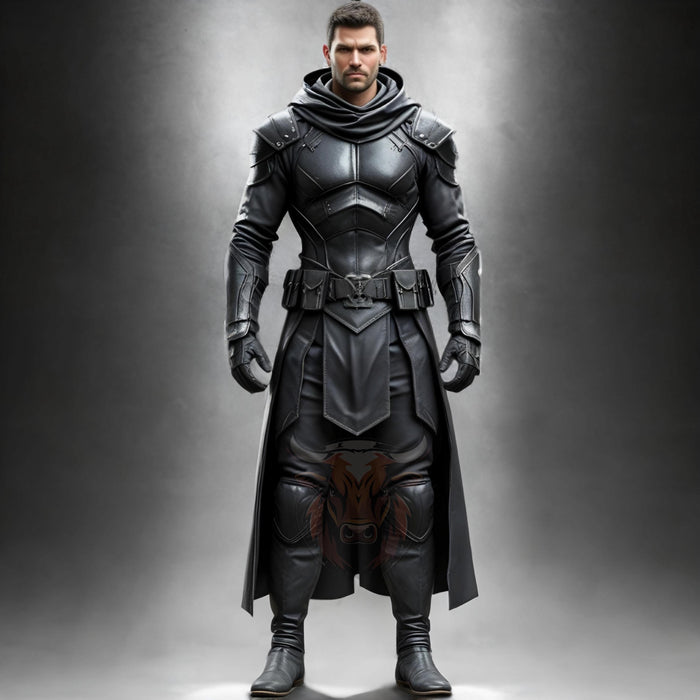 Handmade Black Leather Medieval Warrior Costume | Hooded Assassin Outfit | Fantasy LARP Cosplay Armor