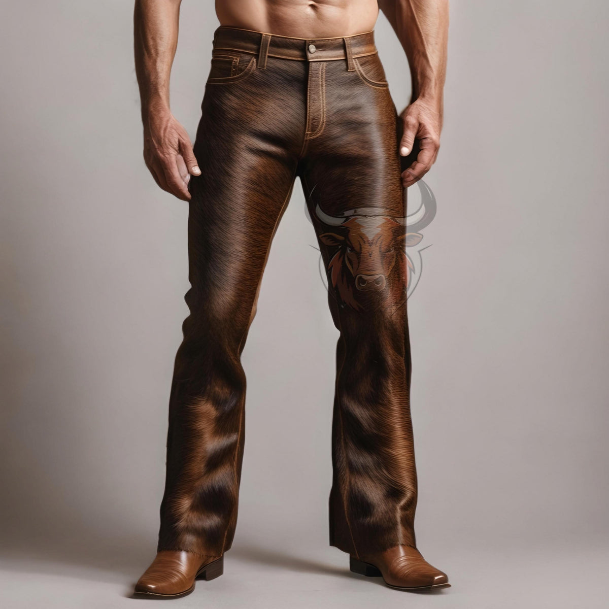 Men’s Genuine Cowhide Hair-On Leather Pants | Handmade Western Cowboy Trousers | Custom Fit Jeans