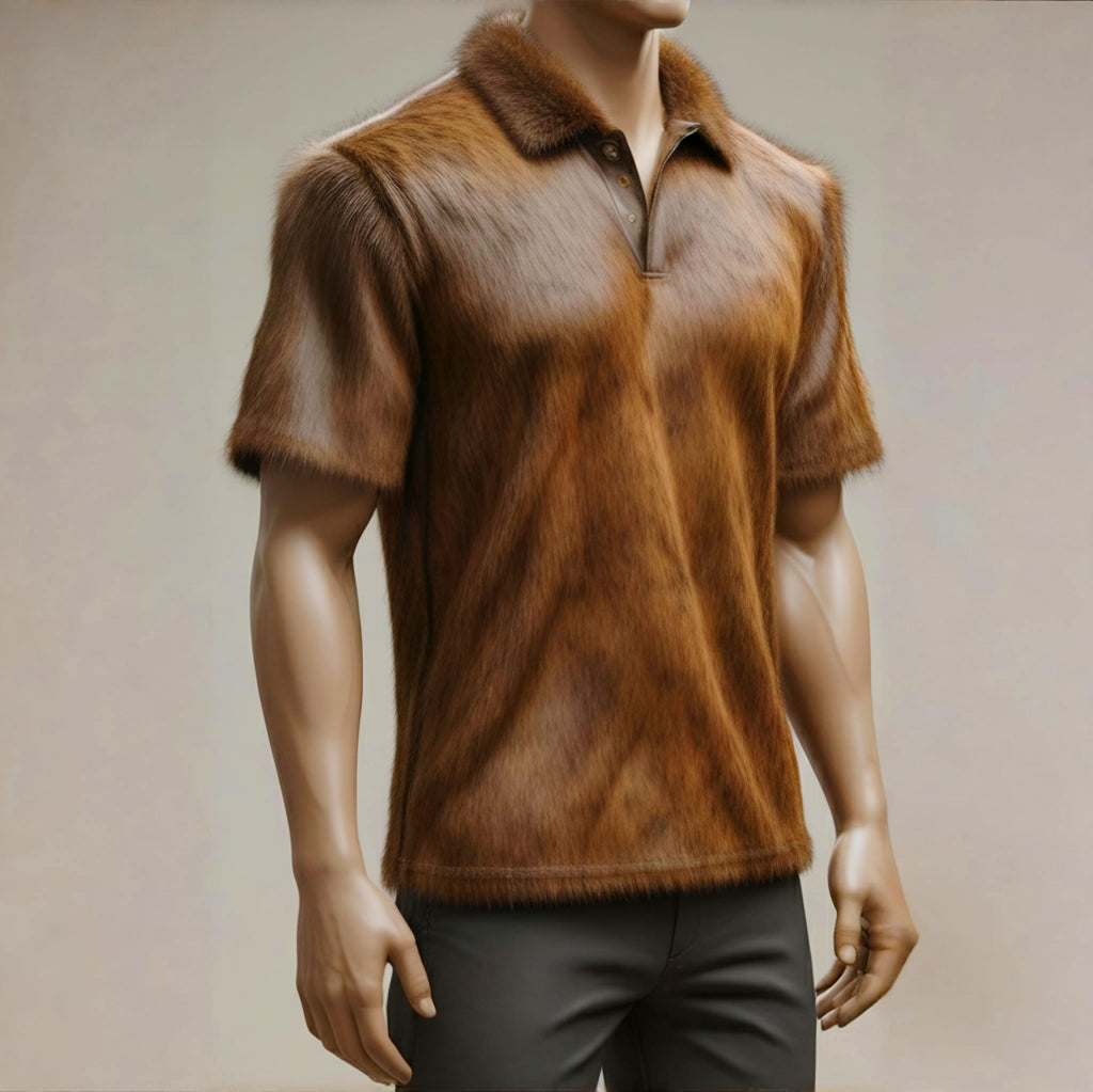 Men's Genuine Cowhide Leather Polo Shirt | Handmade Hair-On Cowboy Shirt | Western Ranch Wear