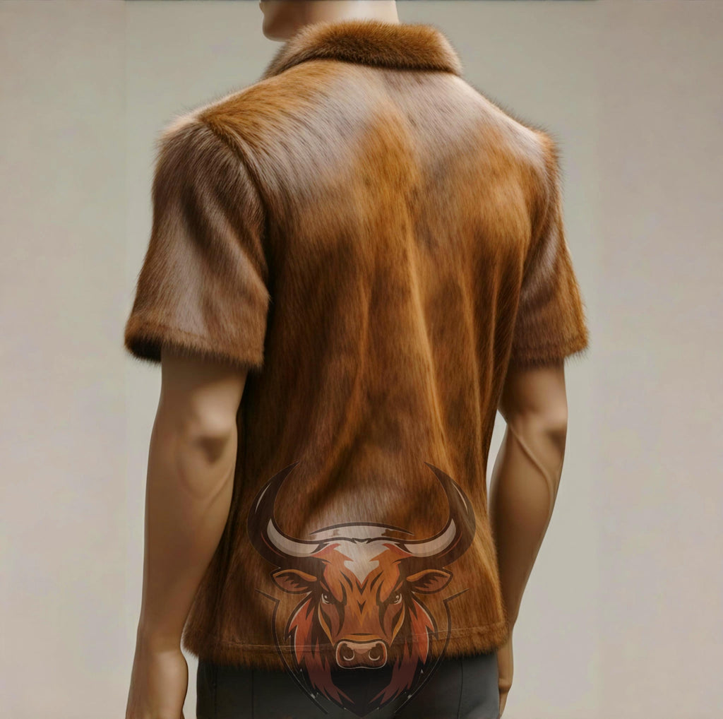 Men's Genuine Cowhide Leather Polo Shirt | Handmade Hair-On Cowboy Shirt | Western Ranch Wear