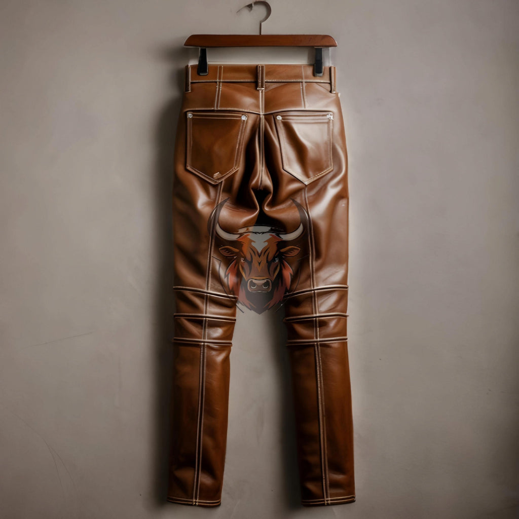 Men’s Handmade Cowhide Leather Pants | Genuine Fur Western Trousers | Vintage Rodeo Cowboy Fashion