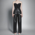 Women’s Black Leather Cut-Out Pants | High-Waisted Wide-Leg Chaps Trousers Clubwear Festival