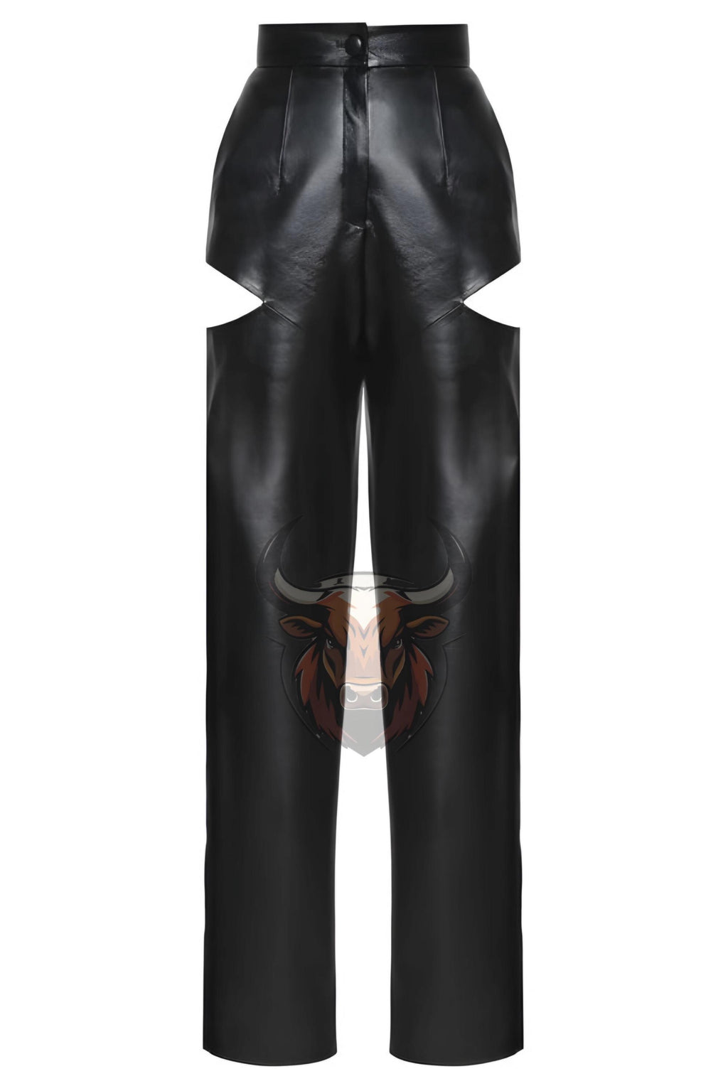 Women’s Black Leather Cut-Out Pants | High-Waisted Wide-Leg Chaps Trousers Clubwear Festival