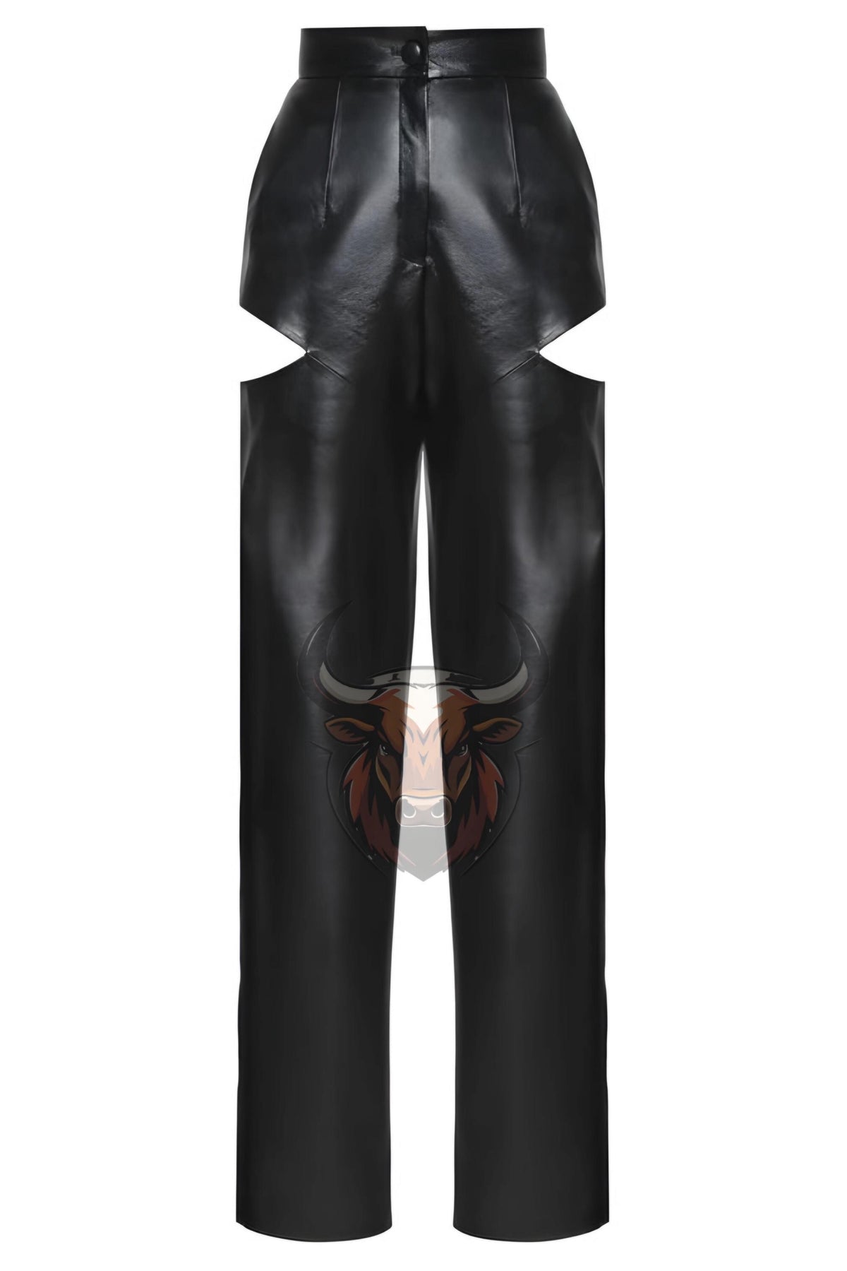 Women’s Black Leather Cut-Out Pants | High-Waisted Wide-Leg Chaps Trousers Clubwear Festival