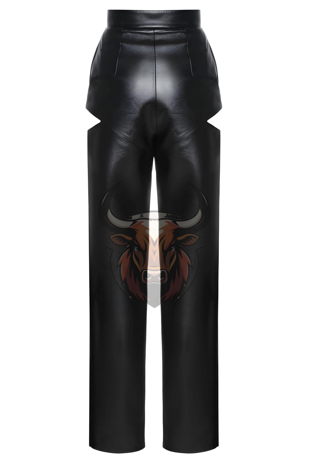 Women’s Black Leather Cut-Out Pants | High-Waisted Wide-Leg Chaps Trousers Clubwear Festival