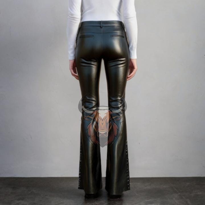 Women’s Handmade Leather Flare Pants | High-Waist Bell Bottoms | Retro Boho Festival Gothic Trousers