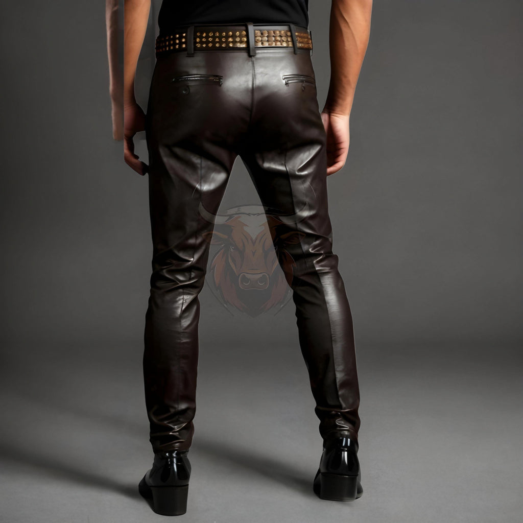Men’s Genuine Sheep Leather Pants | Handmade Black Leather Trousers | Slim Fit Biker Motorcycle