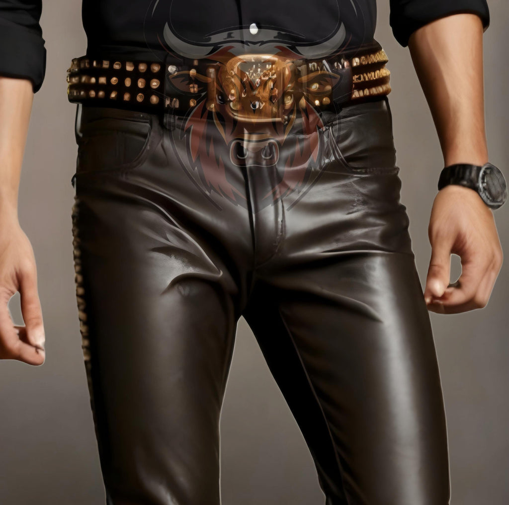 Men’s Genuine Sheep Leather Pants | Handmade Black Leather Trousers | Slim Fit Biker Motorcycle