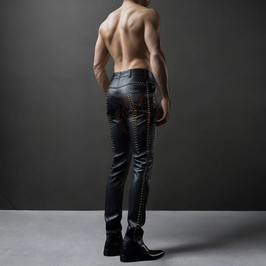 Men’s Genuine Sheep Leather Pants | Handmade Black Biker Studded Pant