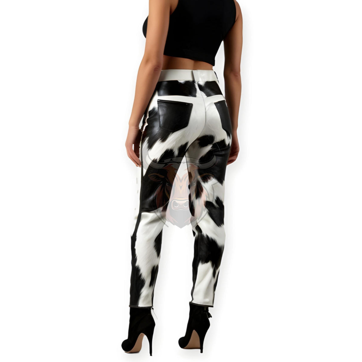 Genuine Cowhide Women’s Leather Pants | Handmade Black White Rodeo High Waist Western Trousers