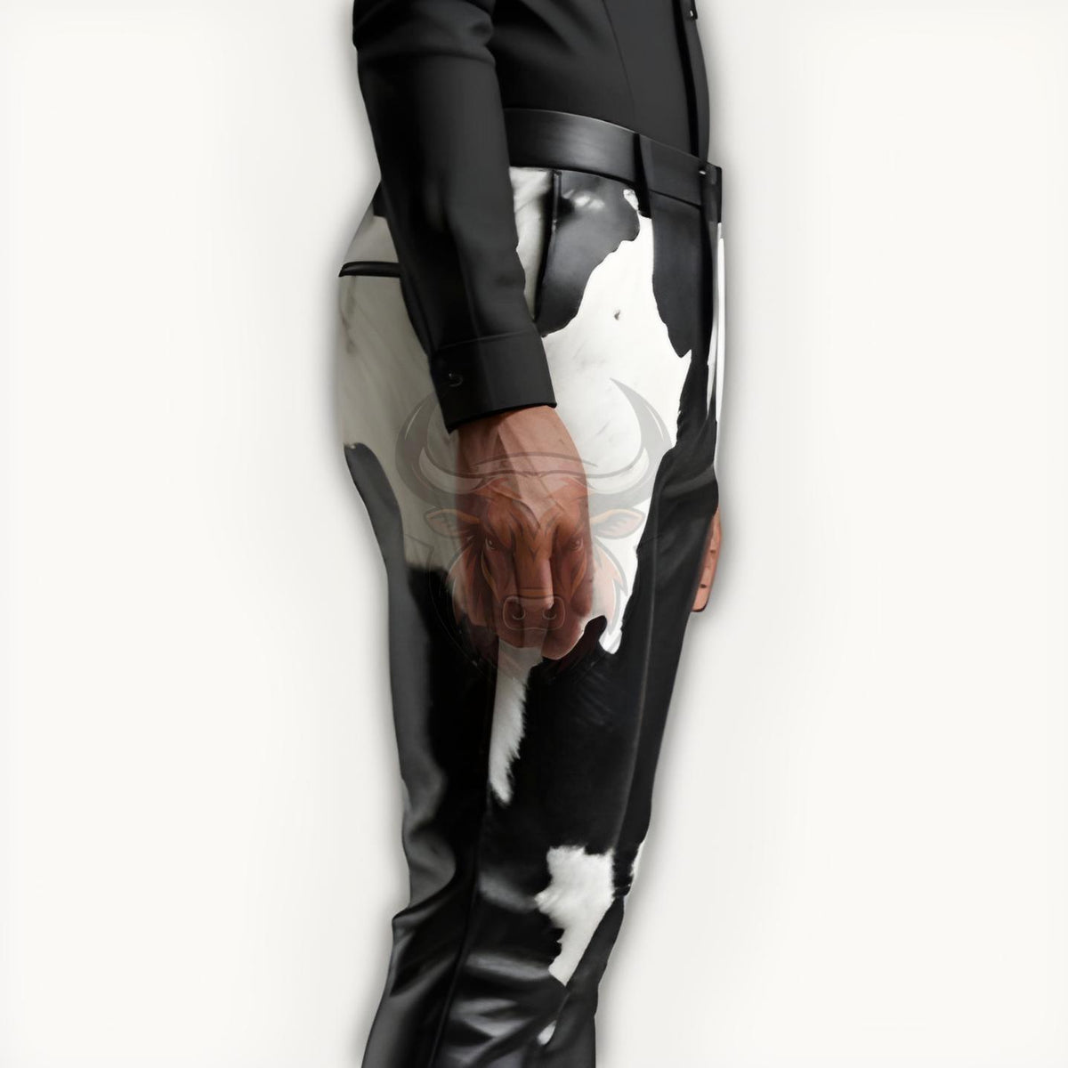 Genuine Cowhide Men’s Leather Pants | Handmade Black & White Hair-on Biker Trousers Party Wear