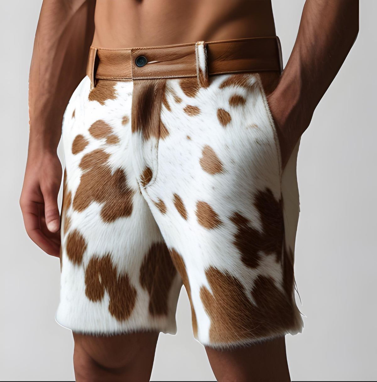 Real Cowhide Leather Shorts Handmade Men’s Genuine Hair-on Summer Party Wear Festival Western Ranch