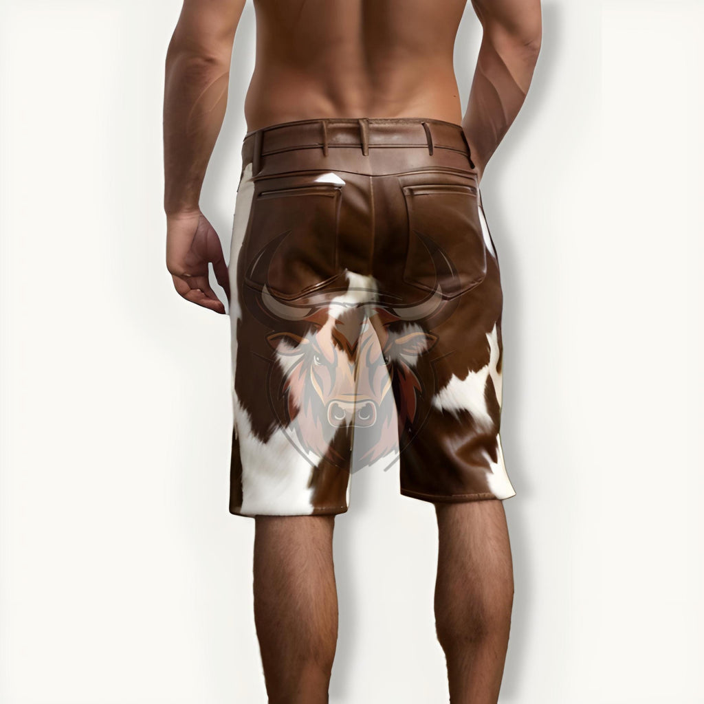 Genuine Cowhide Leather Shorts Brown White Hair On Stylish Mens Summer Booty Western Wear