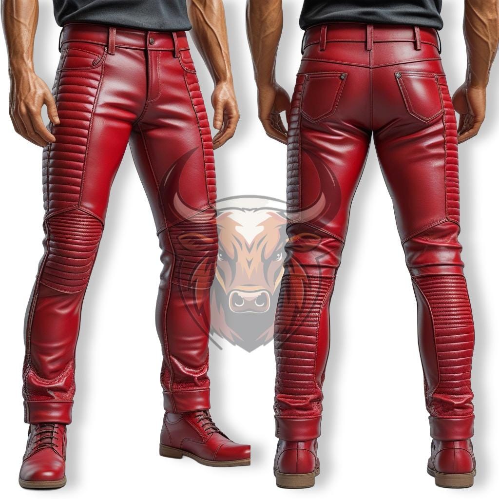 Men's Genuine Cow Plain Leather Pants | Red Leather Pants | Leather Jeans Fitting Pant | Gift for Men | Handmade Real Leather Pants