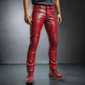 Men's Genuine Cow Plain Leather Pants | Red Leather Pants | Leather Jeans Fitting Pant | Gift for Men | Handmade Real Leather Pants