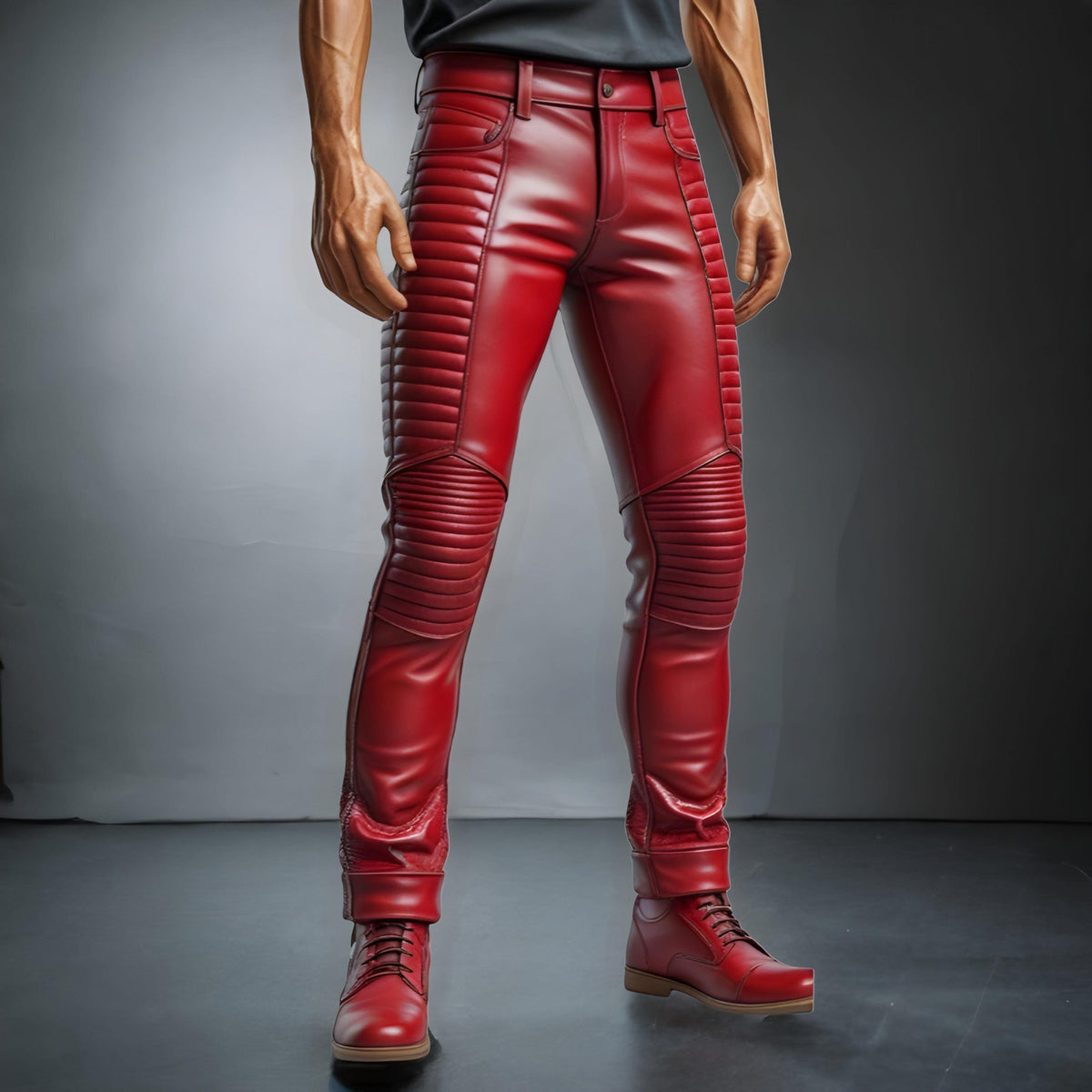 Men's Genuine Cow Plain Leather Pants | Red Leather Pants | Leather Jeans Fitting Pant | Gift for Men | Handmade Real Leather Pants