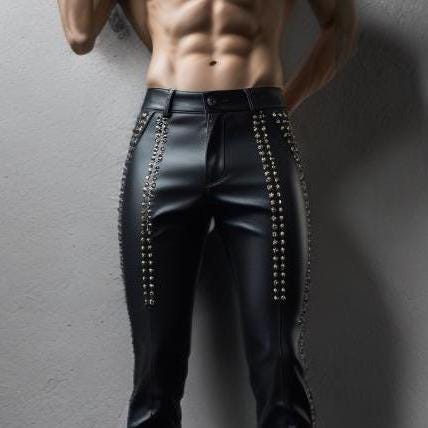 Men’s Genuine Sheep Leather Pants | Handmade Black Biker Studded Pant