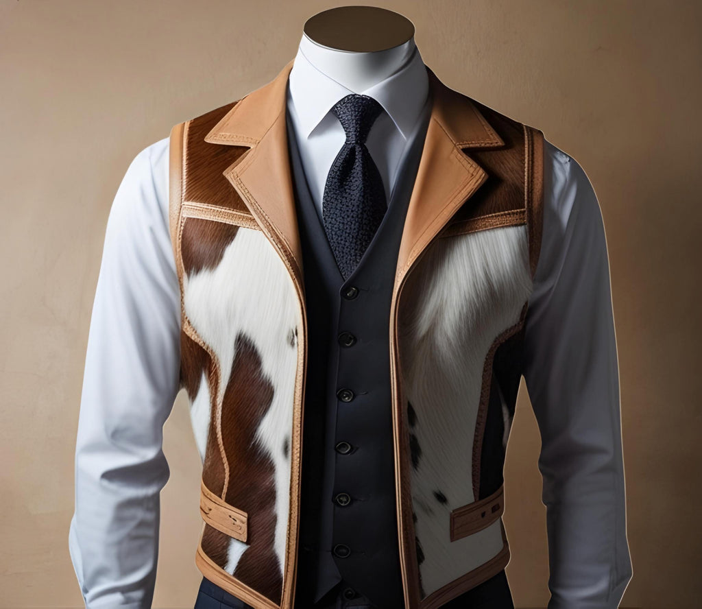 Handcrafted Cowhide Leather Vest | Genuine Men’s Western Rodeo Style | Unique Hair-on-Hide Vest