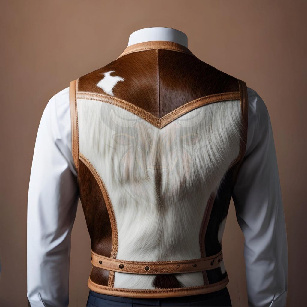 Handcrafted Cowhide Leather Vest | Genuine Men’s Western Rodeo Style | Unique Hair-on-Hide Vest