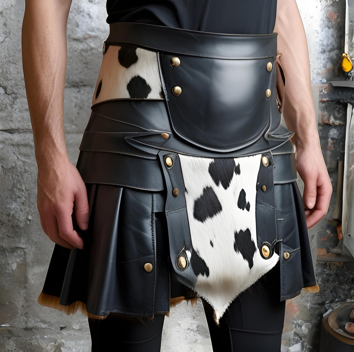 Cowhide Leather Gladiator Kilt | Handmade Gothic Warrior Utility Kilt | Medieval Cosplay Costume