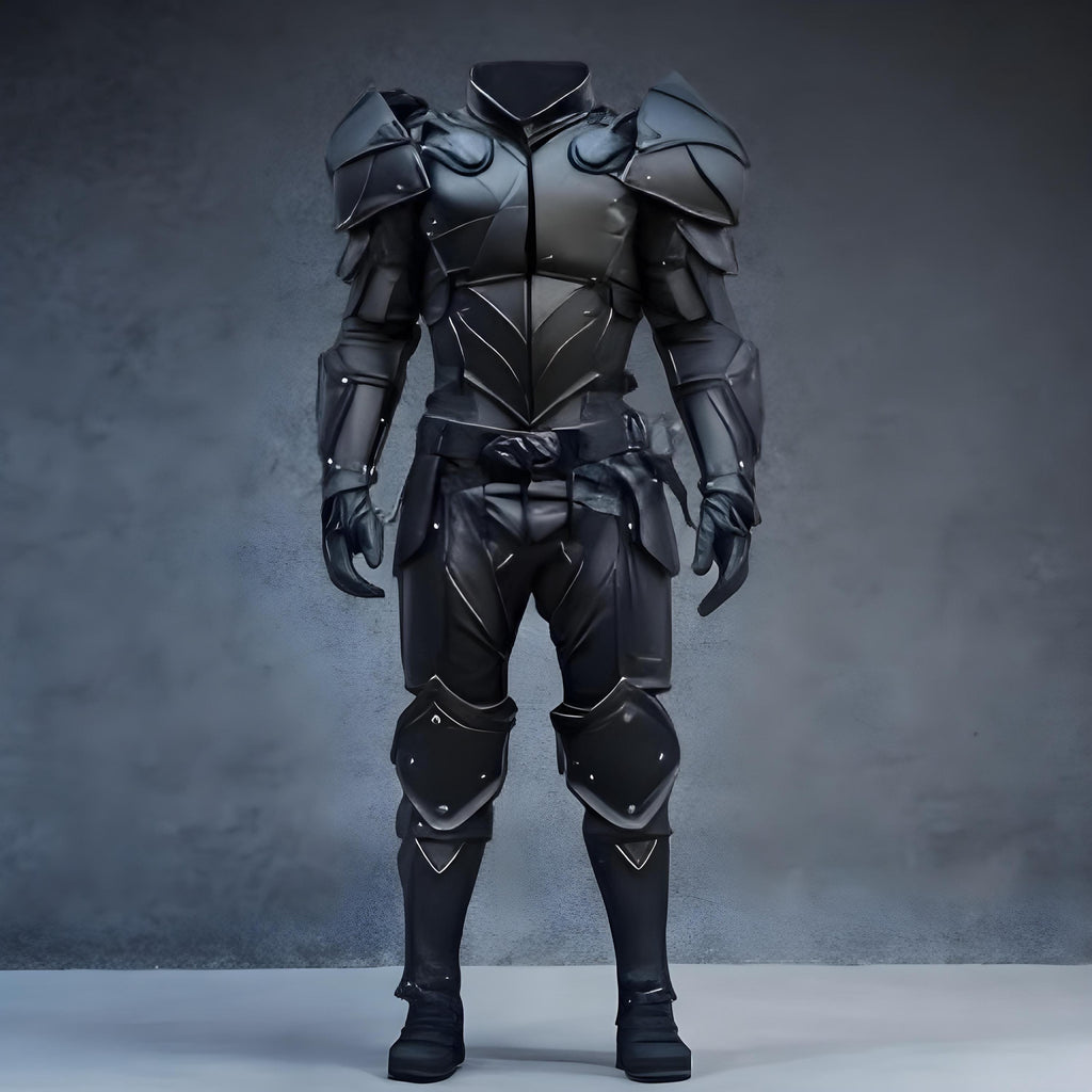 Black Leather Fantasy Warrior Armour | Medieval Cloak Cosplay Suit | Viking Renaissance Fair LARP Costume