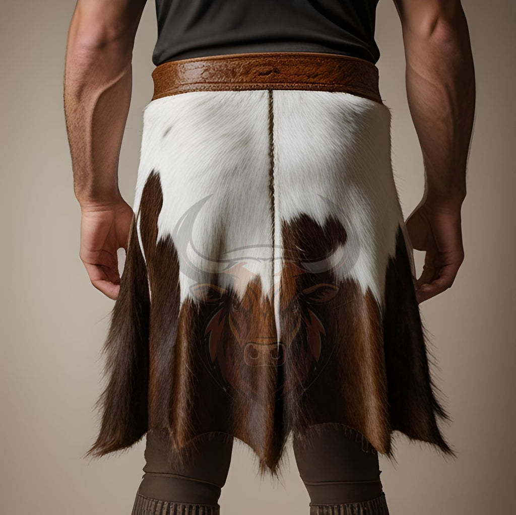 Handmade Cowhide Leather Kilt Men | Genuine Hair-On Hide Scottish Cowboy Festival Outfit Unique
