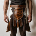 Handmade Cowhide Leather Kilt Men | Genuine Hair-On Hide Scottish Cowboy Festival Outfit Unique