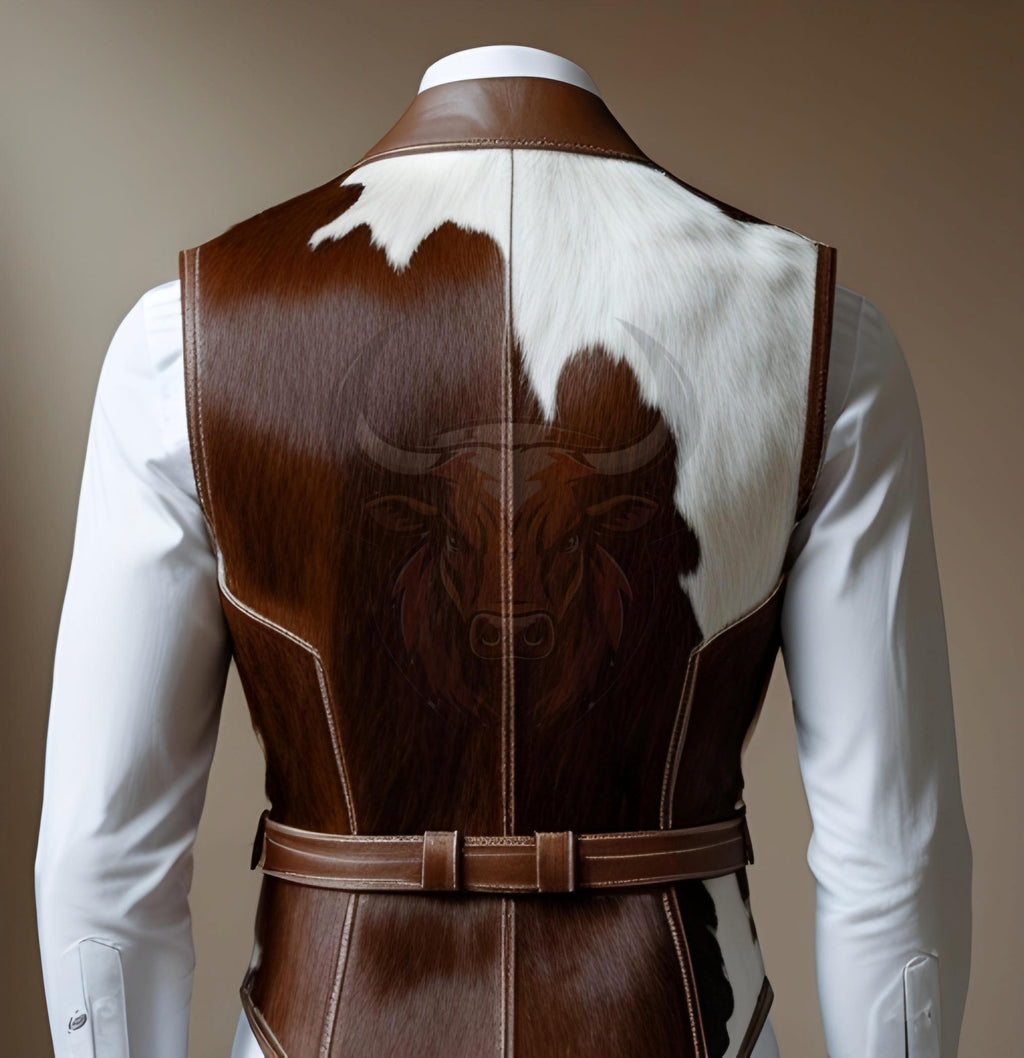 Handcrafted Genuine Cowhide Leather Vest | Western Cowboy Waistcoat | Authentic Hair-On Hide Jacket