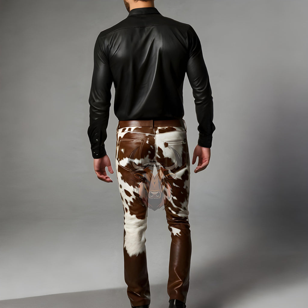 Handmade Genuine Cowhide Leather Pants | Western Cowboy Rodeo Outfit | Festival Ranch Wear Fashion