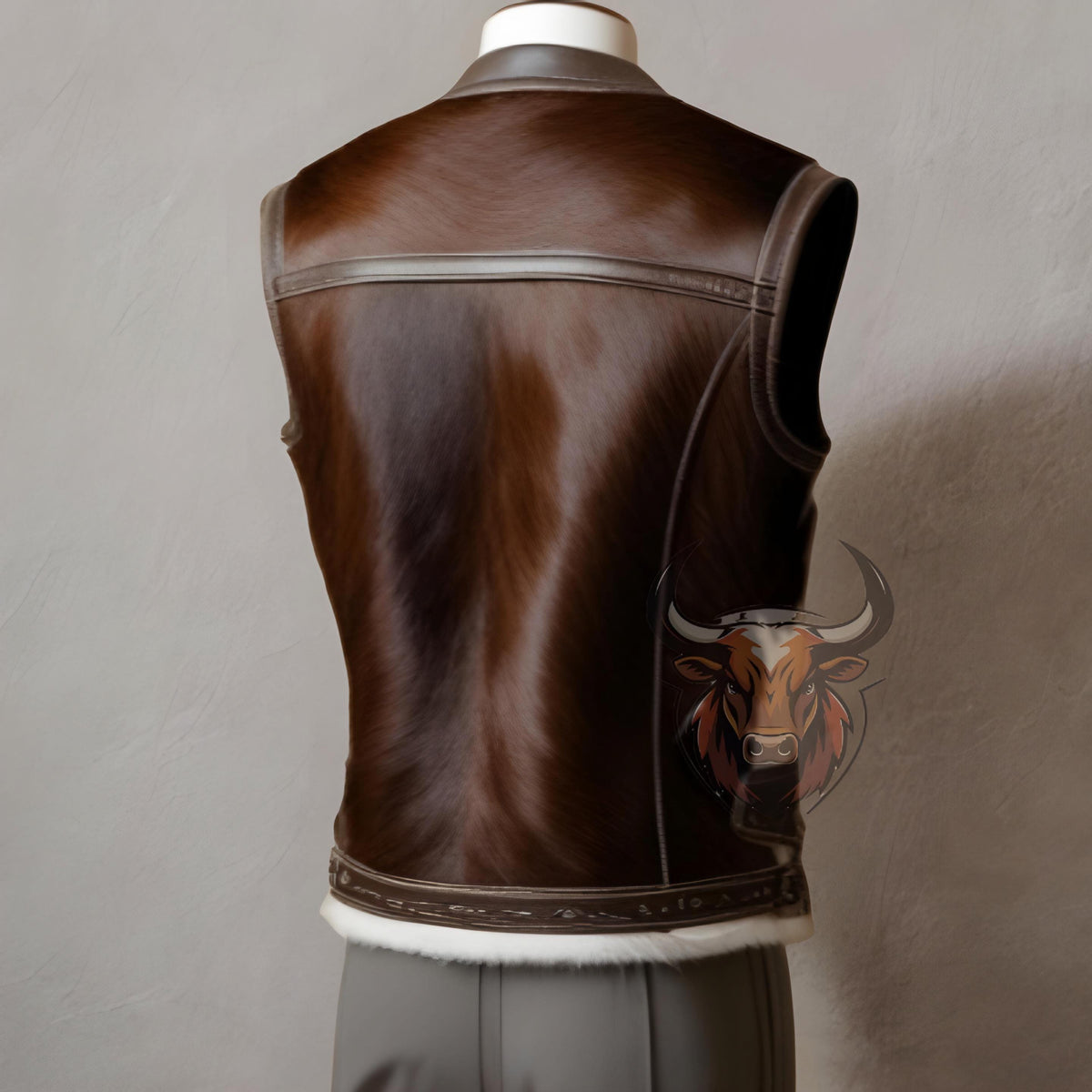 Handmade Genuine Cowhide Leather Vest Men’s Western Rodeo Cowboy Fur Waistcoat Rustic Outfit
