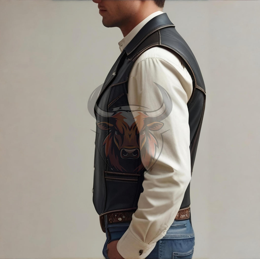 Men’s Western Cowboy Leather Vest | Handmade Genuine Waistcoat | Vintage Steampunk Biker Fashion Gift