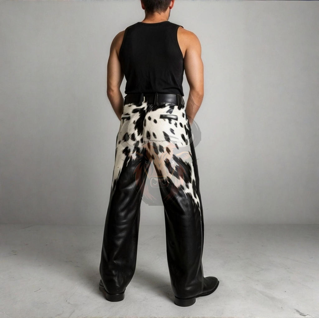 Handmade Cowhide Leather Pants Genuine Hair-On Hide | Western Rodeo Cowboy Vintage Biker Baggy Trousers