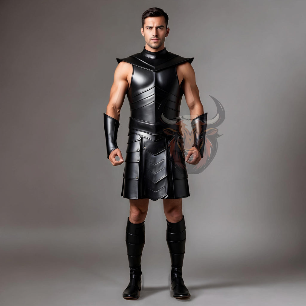 Handmade Black Leather Gladiator Armor | Roman Spartan Medieval Cosplay Warrior Costume LARP Outfit