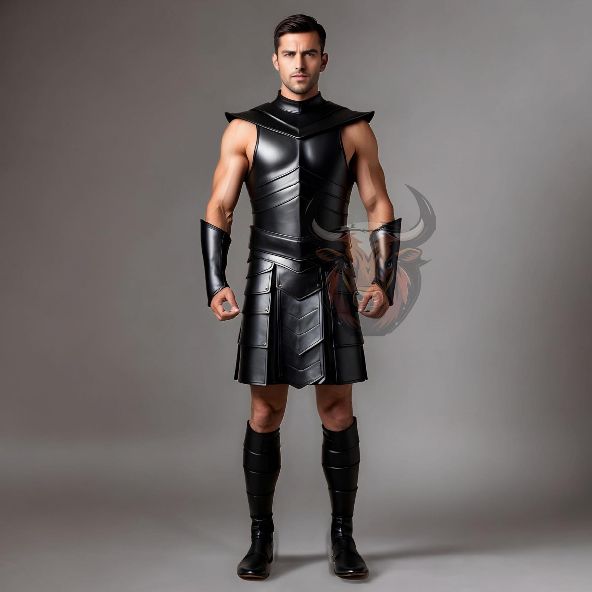 Handmade Black Leather Gladiator Armor | Roman Spartan Medieval Cosplay Warrior Costume LARP Outfit