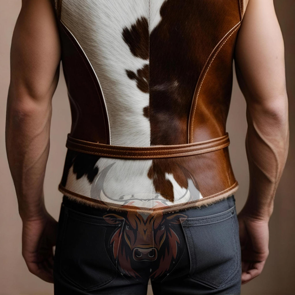 Handmade Men’s Cowhide Leather Vest Western Cowboy Biker Waistcoat Real Rustic Rancher Rodeo Outfit