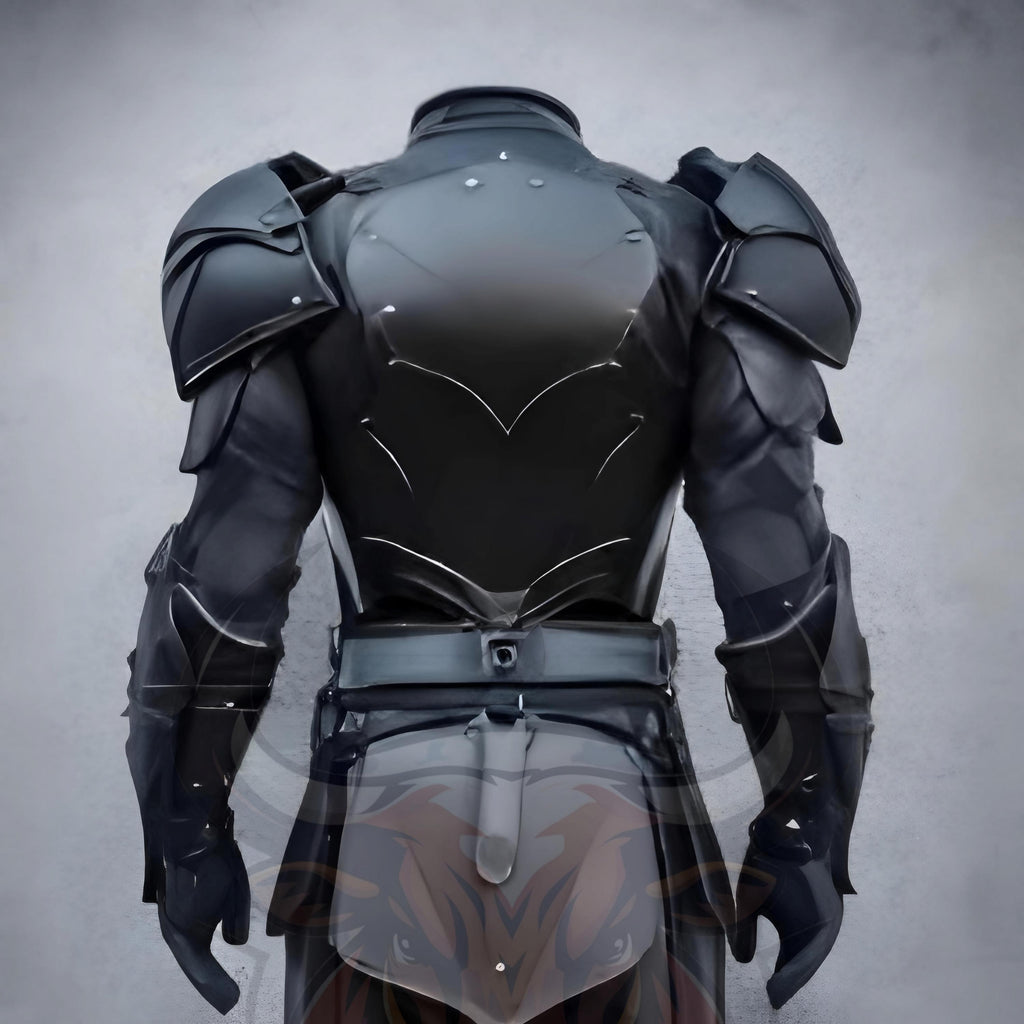 Black Leather Fantasy Warrior Armour | Medieval Cloak Cosplay Suit | Viking Renaissance Fair LARP Costume