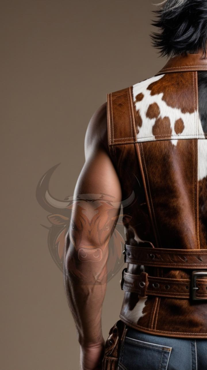 Men’s Genuine Cowhide Leather Vest | Handmade Western Cowboy Waistcoat | Rustic Rodeo Biker Gift