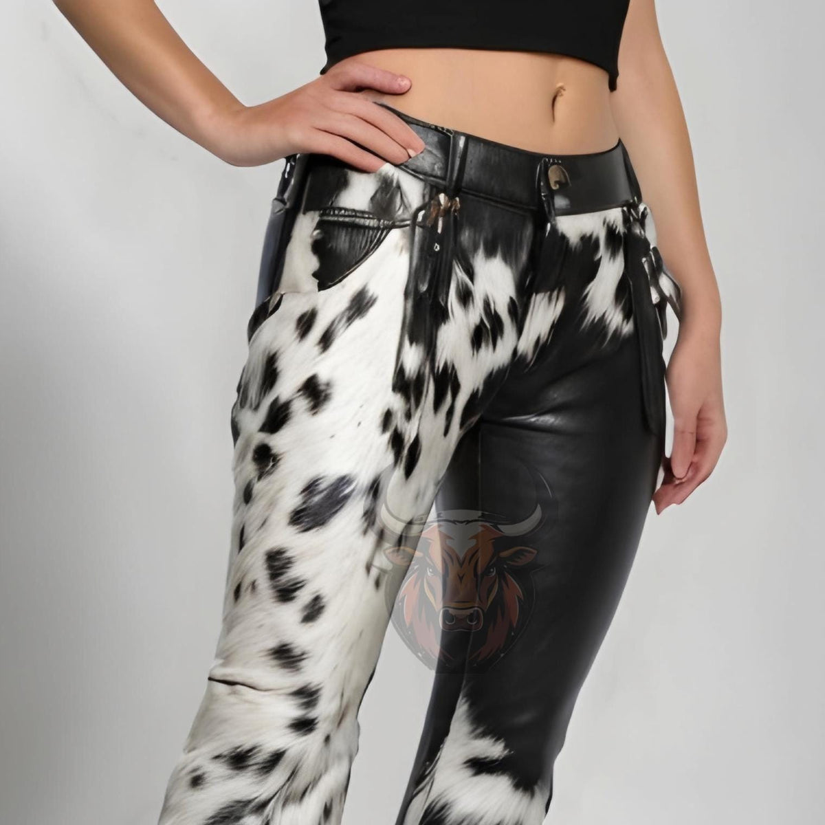 Women’s Vintage Cowhide Leather Bell Bottom Flare Pants | Boho Western Rodeo Style Trousers