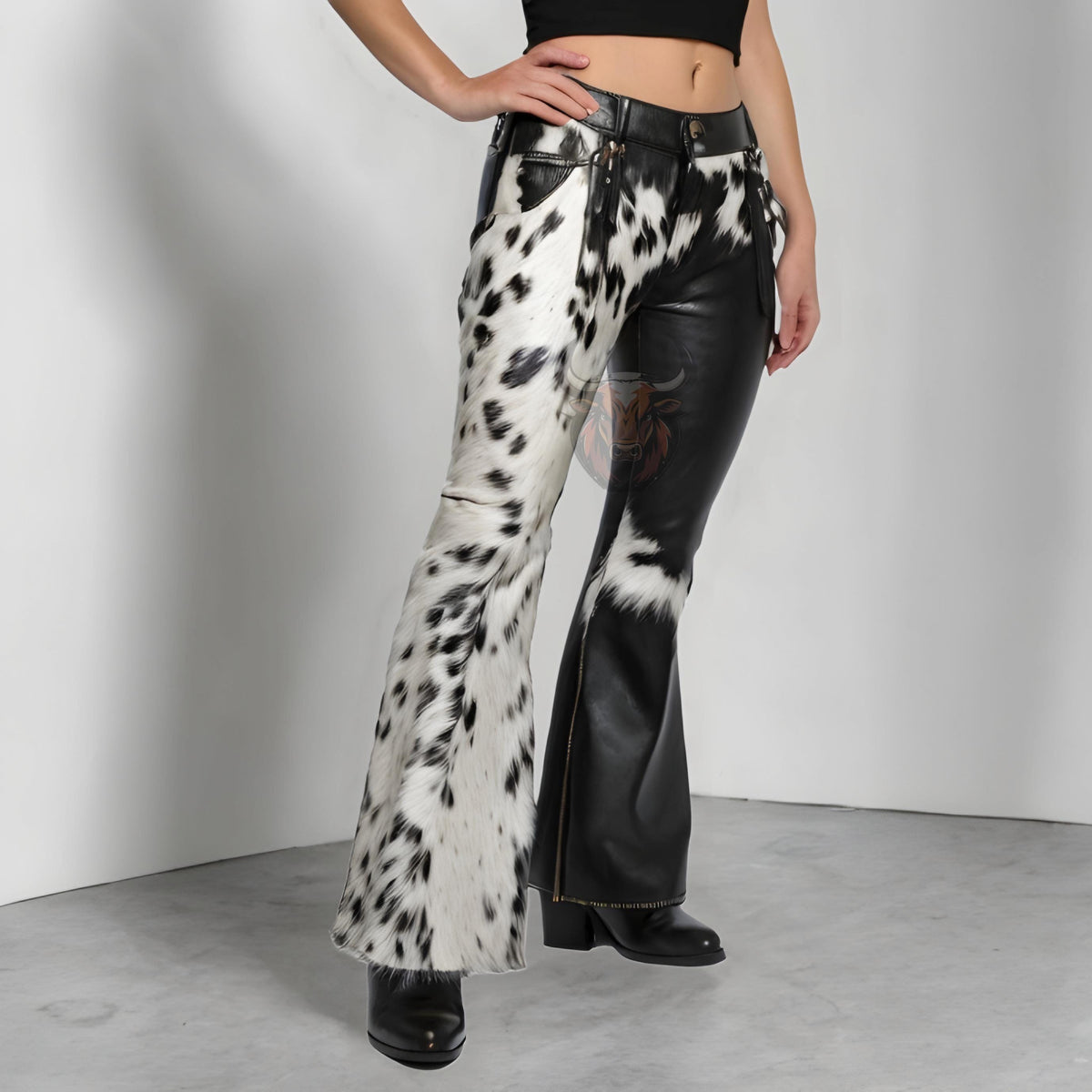 Women’s Vintage Cowhide Leather Bell Bottom Flare Pants | Boho Western Rodeo Style Trousers