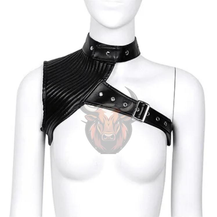 Handmade Gothic Leather Shoulder Armor | Adjustable Black Punk Cosplay Harness & Festival Accessory